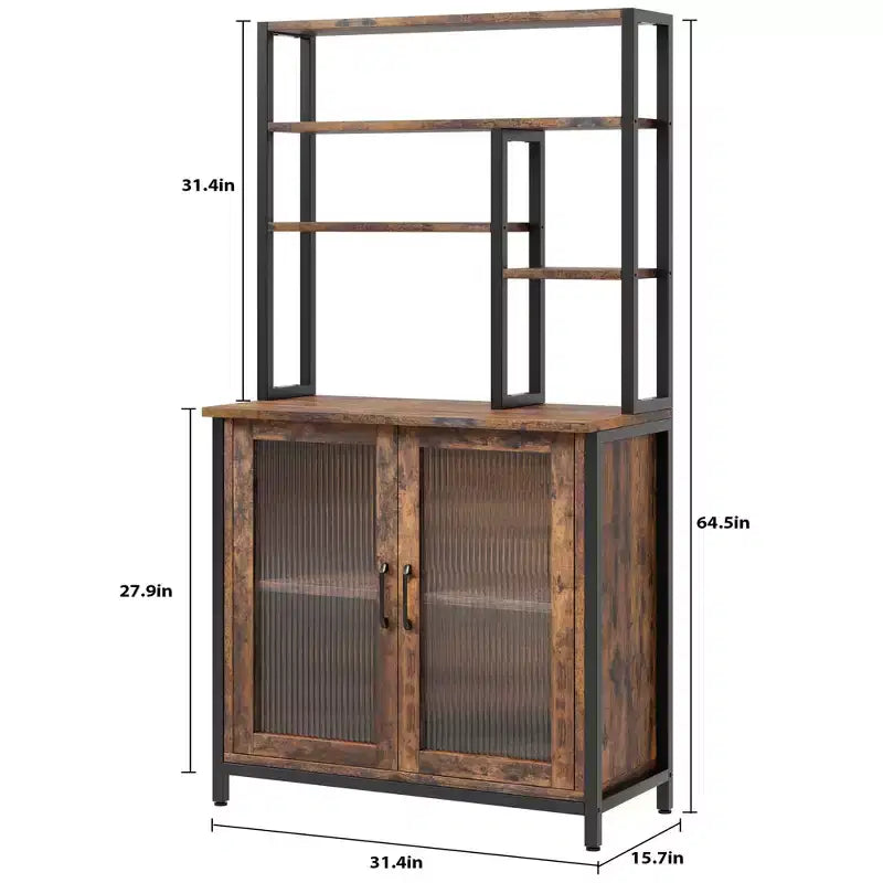 Scaffale da Panettiere a 5 Ripiani con Armadietto, Supporto per Microonde e Contenitore da Cucina da 63,78 Pollici