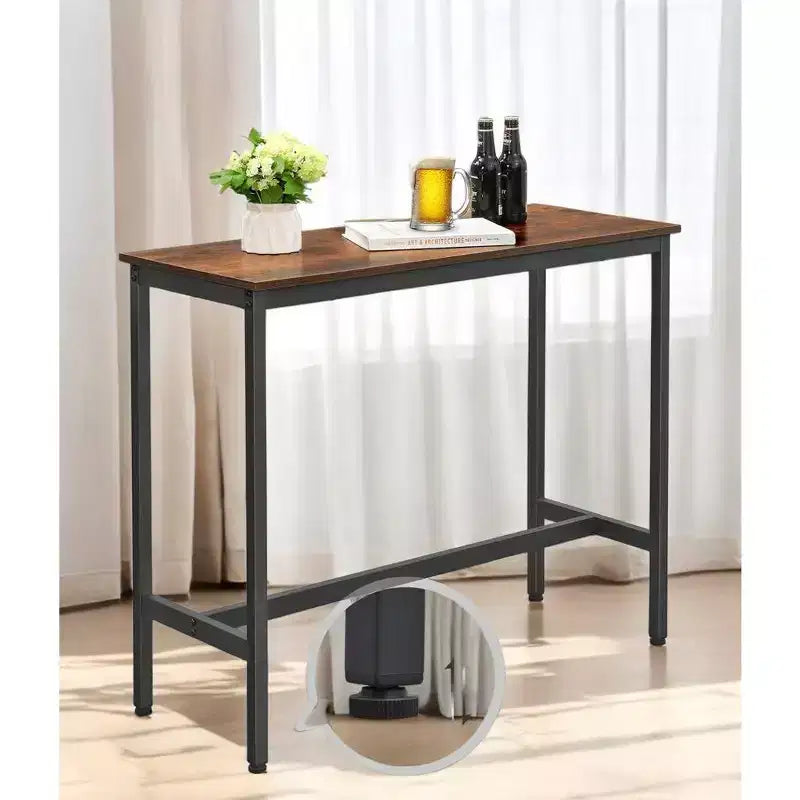 Tavolo Bar Stretto e Lungo con Robusta Struttura in Metallo, Design Industriale, Marrone Rustico