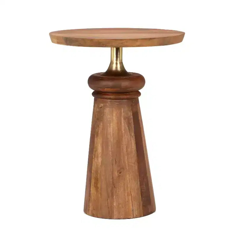 Tavolino rotondo in legno di mango, oro e naturale