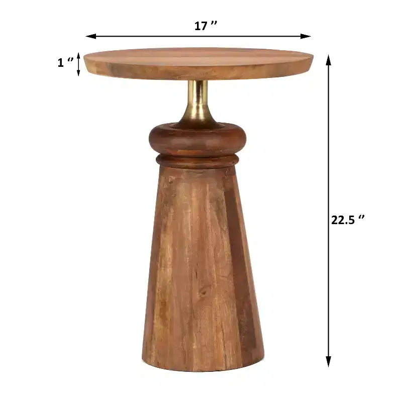 Tavolino rotondo in legno di mango, oro e naturale
