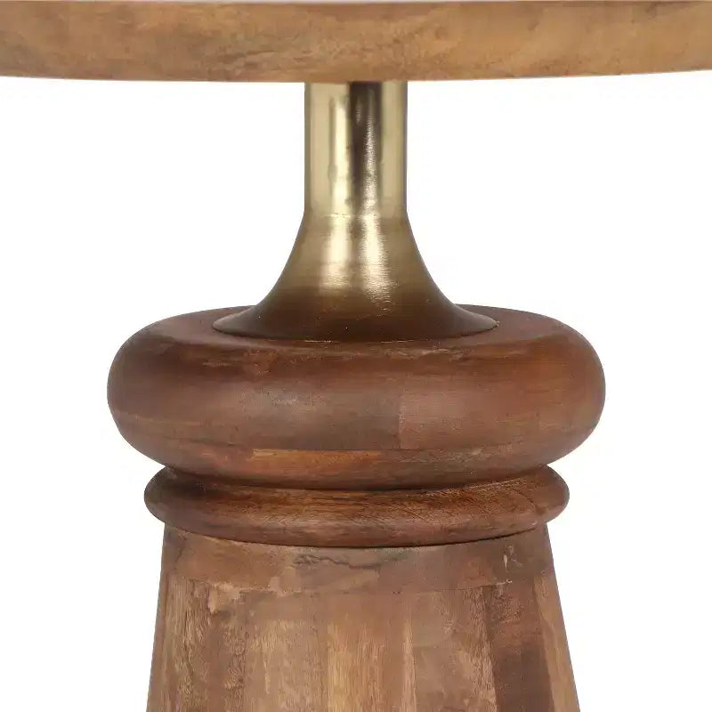 Tavolino rotondo in legno di mango, oro e naturale
