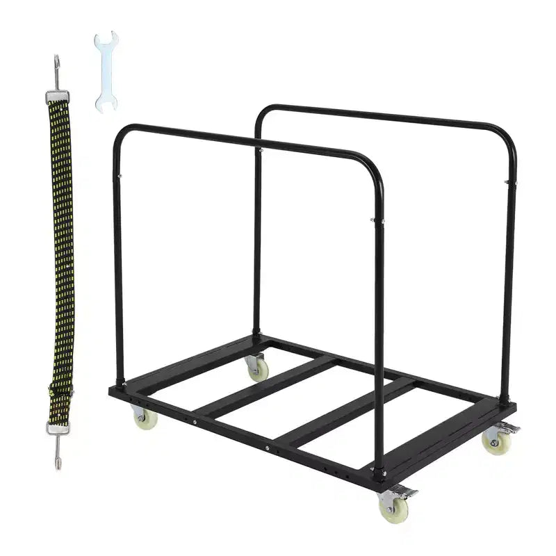 Carrello Pieghevole per Tavoli Robusto, Capacità 816 kg con 5 Ruote Girevoli, Nero