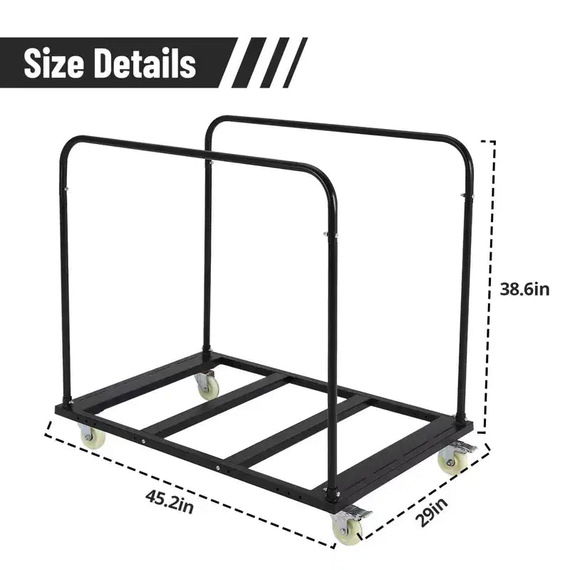 Carrello Pieghevole per Tavoli Robusto, Capacità 816 kg con 5 Ruote Girevoli, Nero