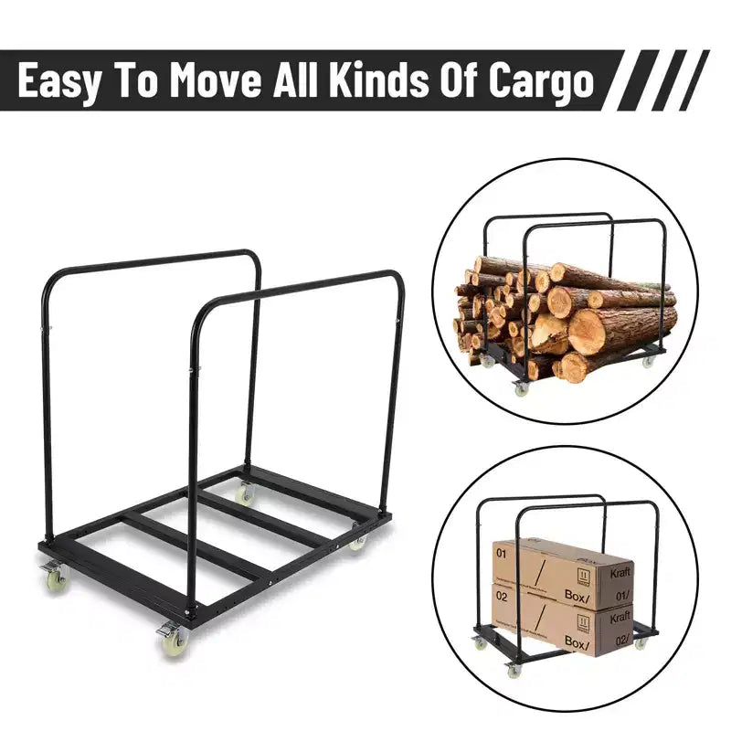 Carrello Pieghevole per Tavoli Robusto, Capacità 816 kg con 5 Ruote Girevoli, Nero