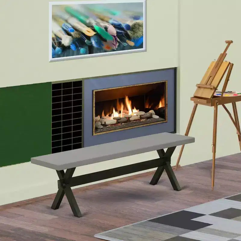 Panca da pranzo moderna X-Style con sedile in legno, 60x15x18 pollici, nero/grigio