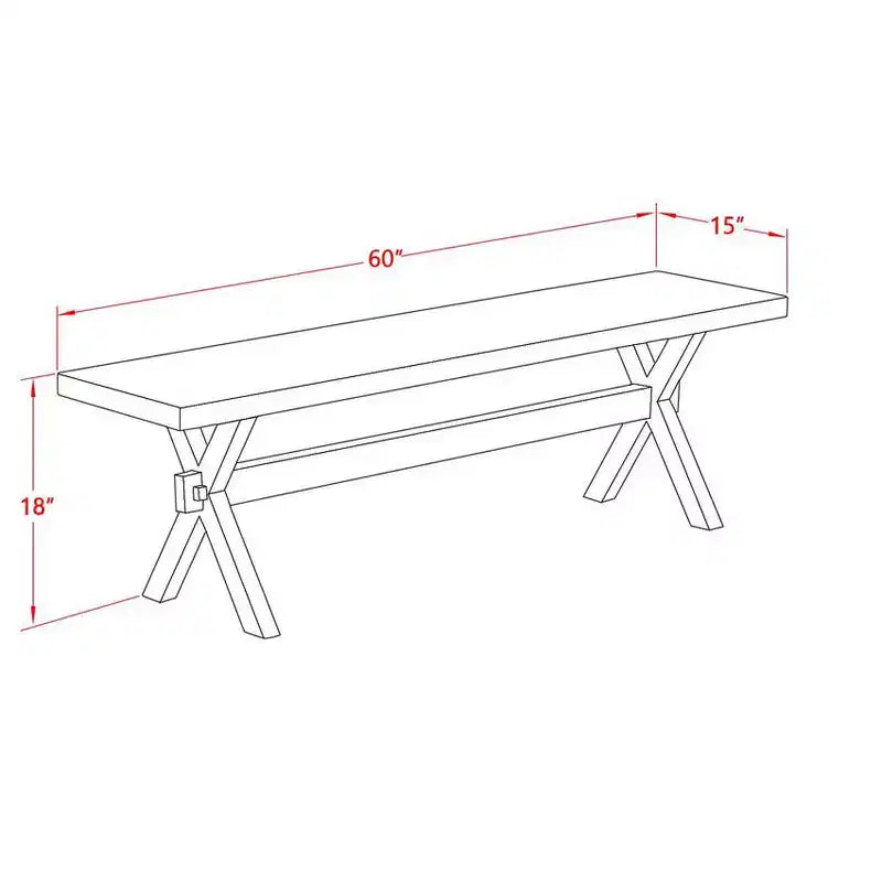 Panca da pranzo moderna X-Style con sedile in legno, 60x15x18 pollici, nero/grigio