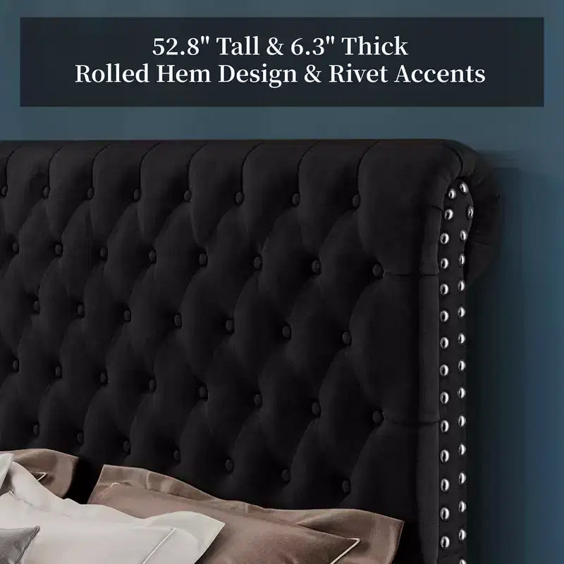 Letto Imbottito con Pedana e Testiera a Sleigh Alta 134 cm