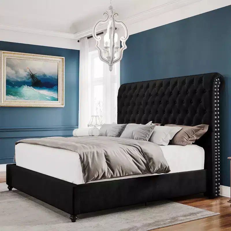 Letto Imbottito con Pedana e Testiera a Sleigh Alta 134 cm