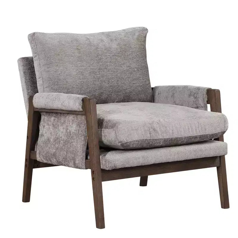 Poltrona d'accento in velluto Mid-Century Modern con struttura in legno massello di gomma