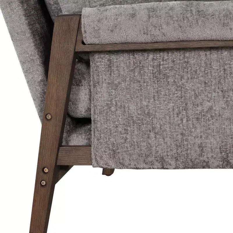 Poltrona d'accento in velluto Mid-Century Modern con struttura in legno massello di gomma