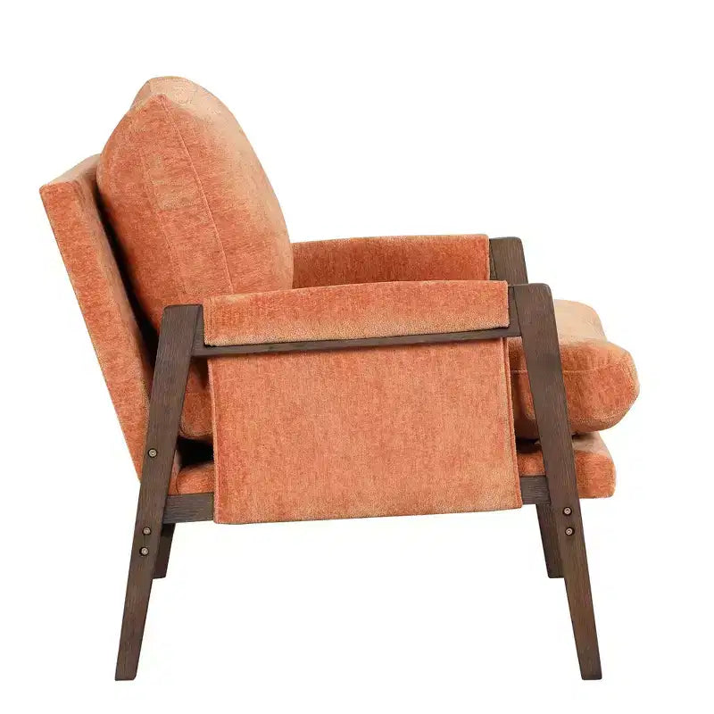 Poltrona d'accento in velluto Mid-Century Modern con struttura in legno massello di gomma