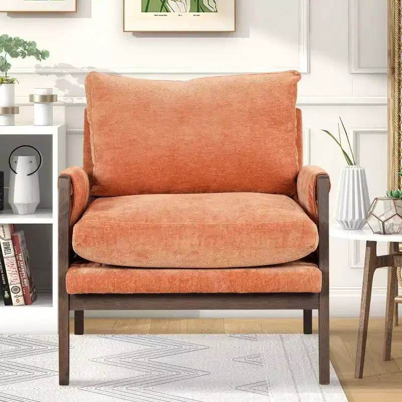 Poltrona d'accento in velluto Mid-Century Modern con struttura in legno massello di gomma