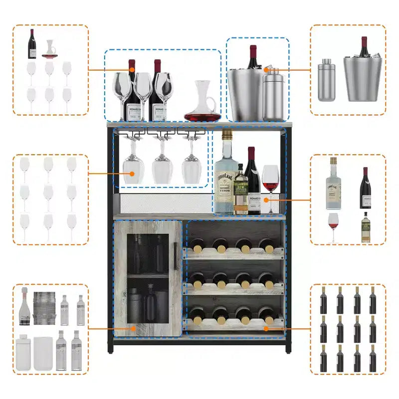 Mobile bar retrò con portabottiglie e ripiani regolabili