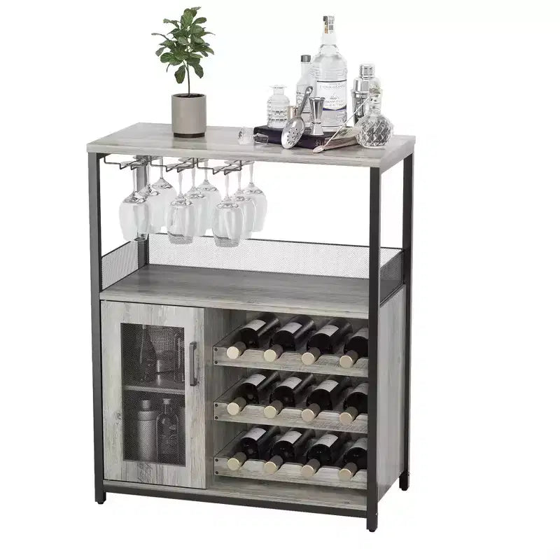 Mobile bar retrò con portabottiglie e ripiani regolabili