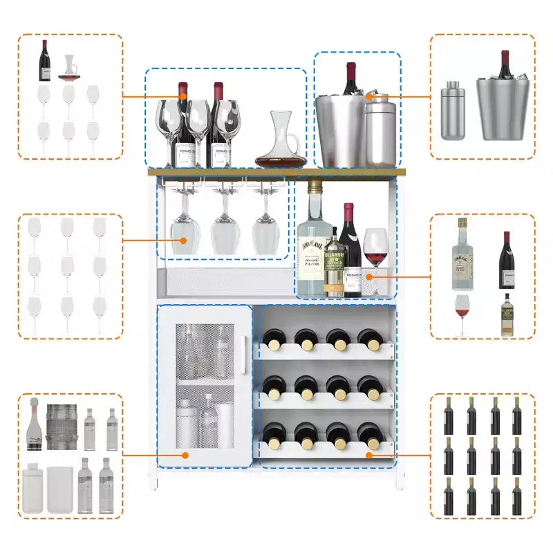 Mobile bar retrò con portabottiglie e ripiani regolabili