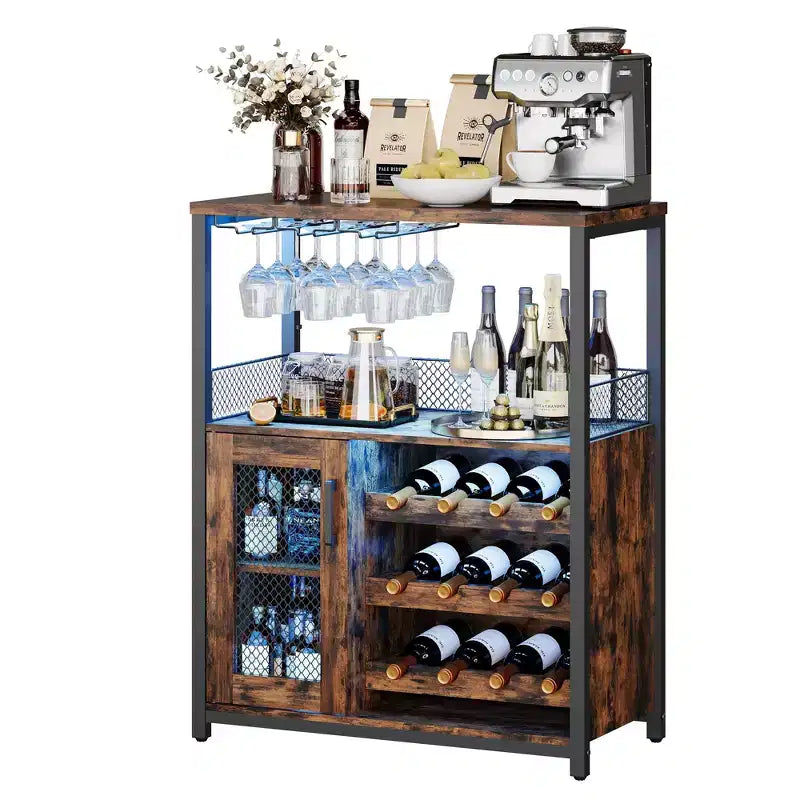 Mobile bar retrò con portabottiglie e ripiani regolabili