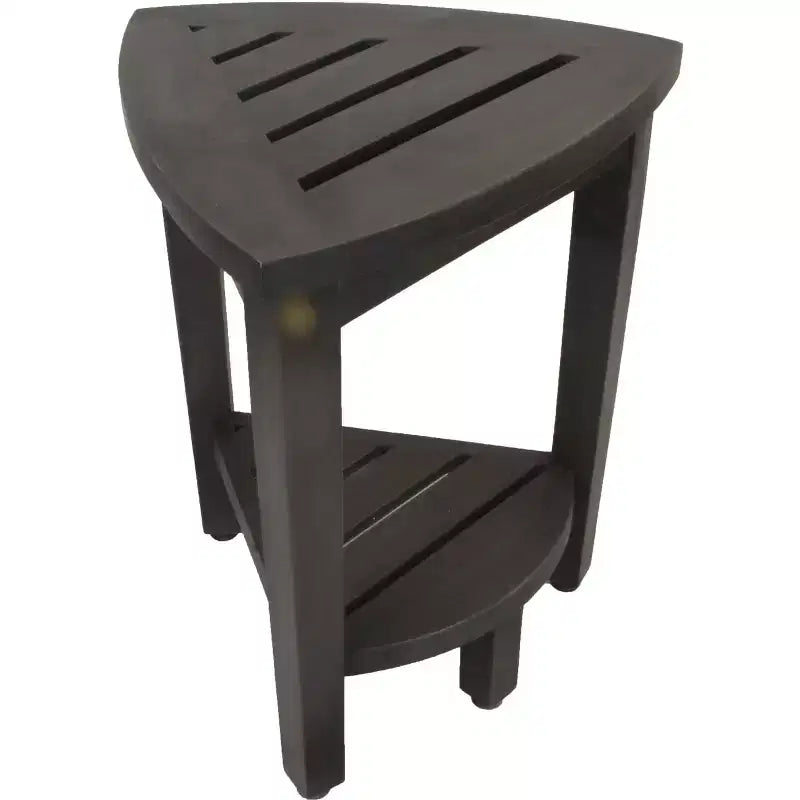 Panca angolare curvilinea da doccia in teak grigio da 45,7 cm con ripiano