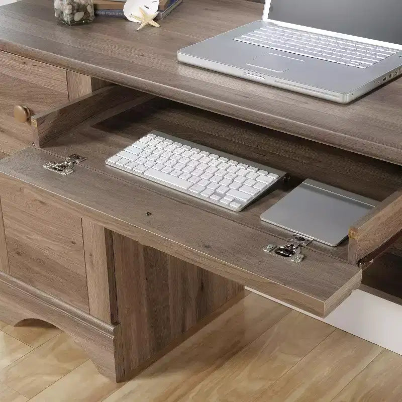 Scrivania per Computer con Cassetto, Finitura Rovere Salato Marrone, 110 x 49 x 74 cm