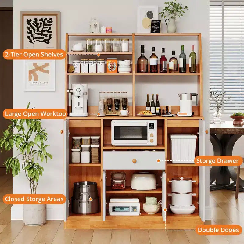 Mobile da Cucina con Cassetti, Credenza in Legno e Mobile Bar/Caffè