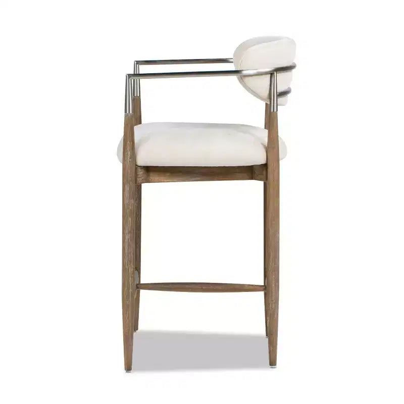 Sgabello da bancone imbottito in materiali misti da 66 cm, chenille bianco caldo
