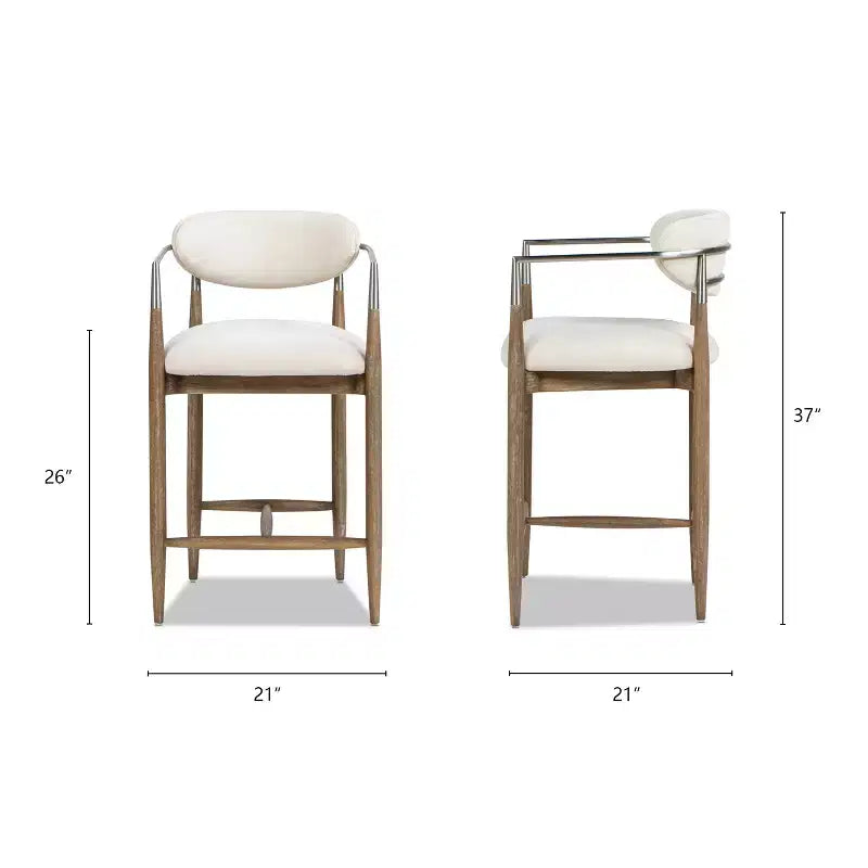 Sgabello da bancone imbottito in materiali misti da 66 cm, chenille bianco caldo