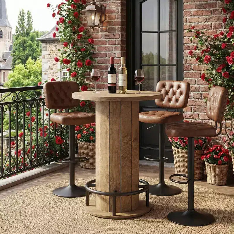 Tavolo Bistro Rotondo Industriale con Fattoria, Tavolo da Bar Salvaspazio per Casa, Caffè, Ufficio