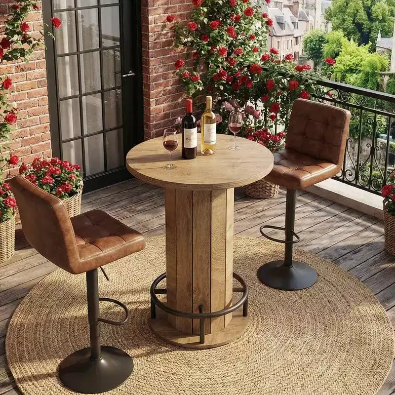 Tavolo Bistro Rotondo Industriale con Fattoria, Tavolo da Bar Salvaspazio per Casa, Caffè, Ufficio