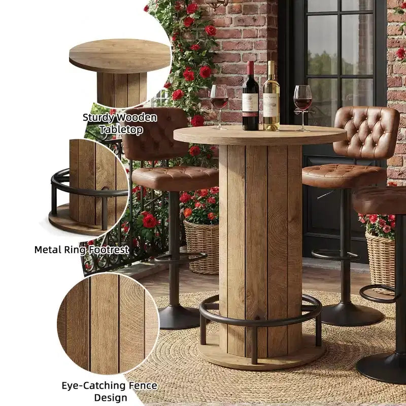Tavolo Bistro Rotondo Industriale con Fattoria, Tavolo da Bar Salvaspazio per Casa, Caffè, Ufficio