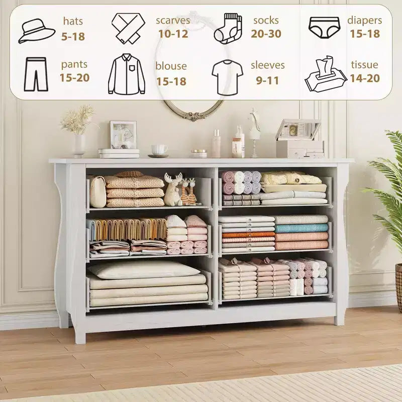 Cassettiera Boho a 7 cassetti con gambe curve e inserti in rattan, autoportante
