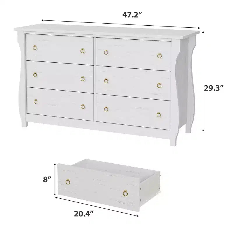 Cassettiera Boho a 7 cassetti con gambe curve e inserti in rattan, autoportante