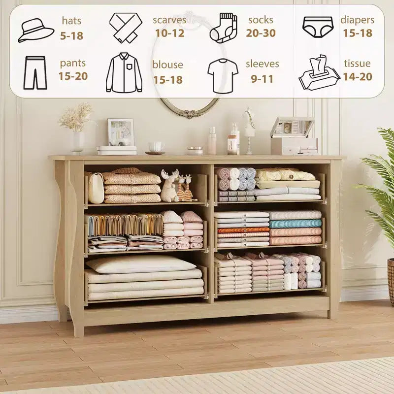 Cassettiera Boho a 7 cassetti con gambe curve e inserti in rattan, autoportante
