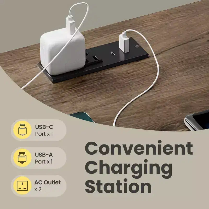 Comodino da Fattoria con Stazione di Ricarica, Tavolino da Comodino a 3 Cassetti con Porte USB