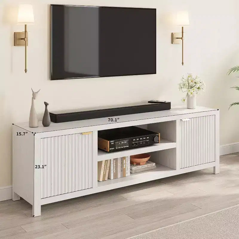 Mobile TV scanalato per TV da 80 pollici, Centro di intrattenimento moderno con 2 livelli di stoccaggio