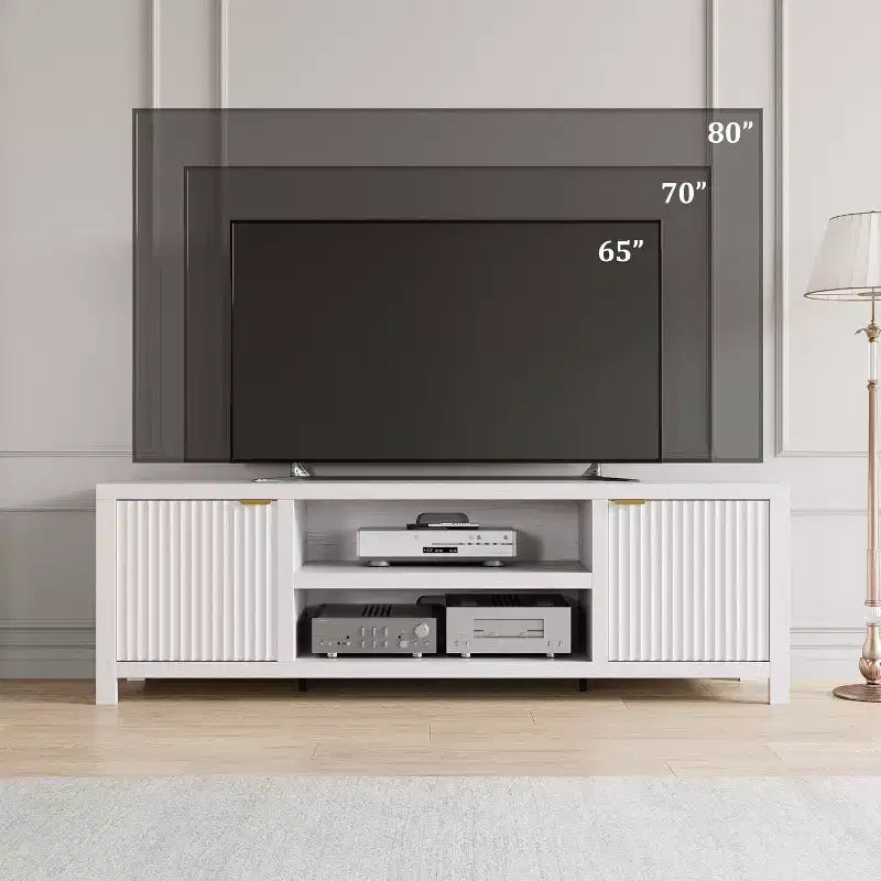 Mobile TV scanalato per TV da 80 pollici, Centro di intrattenimento moderno con 2 livelli di stoccaggio