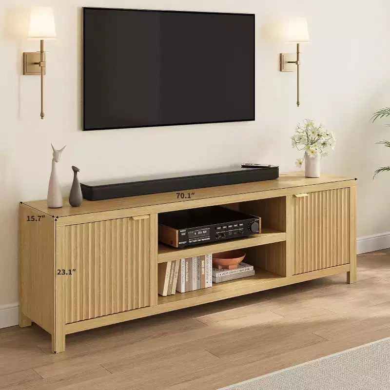 Mobile TV scanalato per TV da 80 pollici, Centro di intrattenimento moderno con 2 livelli di stoccaggio