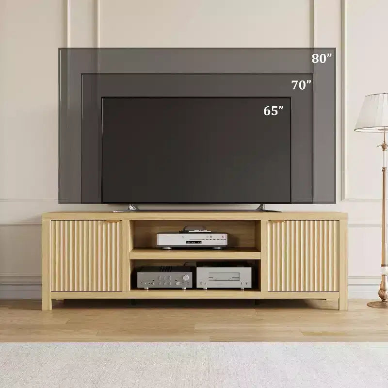 Mobile TV scanalato per TV da 80 pollici, Centro di intrattenimento moderno con 2 livelli di stoccaggio