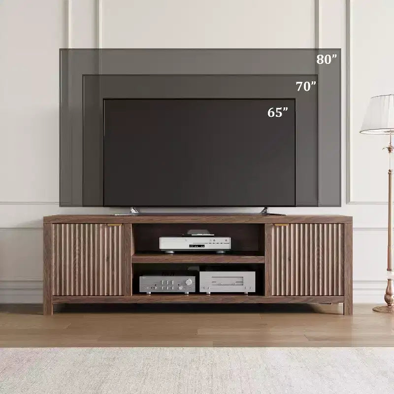 Mobile TV scanalato per TV da 80 pollici, Centro di intrattenimento moderno con 2 livelli di stoccaggio