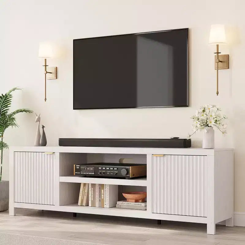 Mobile TV scanalato per TV da 80 pollici, Centro di intrattenimento moderno con 2 livelli di stoccaggio