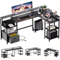 76 Grey L-Shaped Desk with Power Outlet, USB & Type-C Ports, Drawer, Monitor Shelf, Computer Desk for Home Office