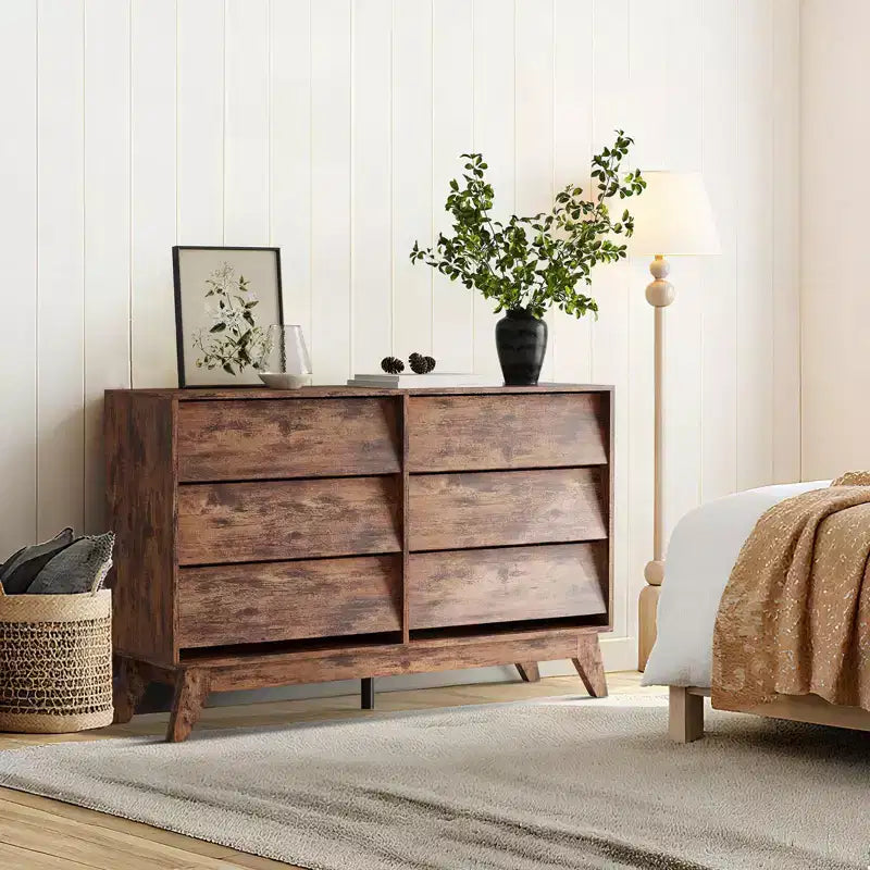 Comò a 6 cassetti, cassettiera vintage da 145 cm con design smussato