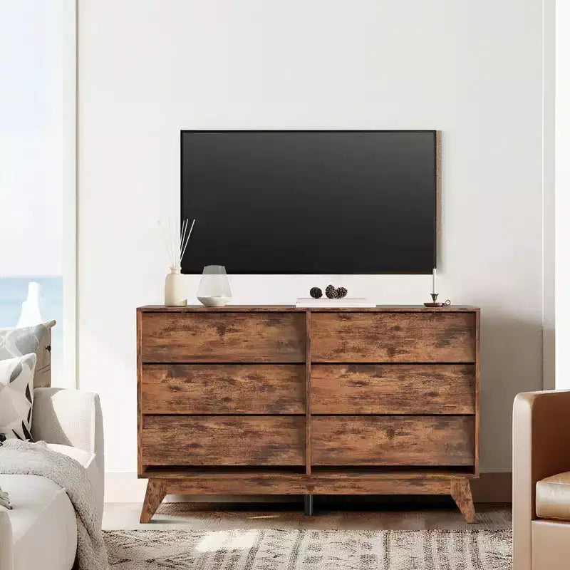 Comò a 6 cassetti, cassettiera vintage da 145 cm con design smussato