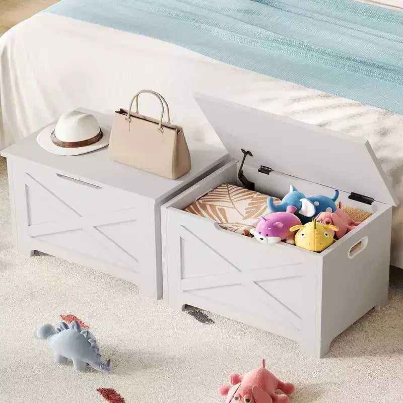 Sgabello Contenitore da 60 cm con Gambe dalla Forma Unica, MDF, Design Salvaspazio