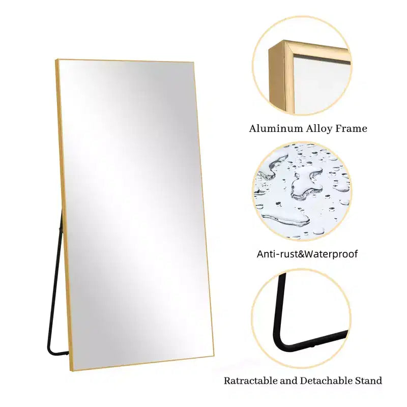 Specchio a figura intera con cornice sottile in alluminio e supporto, 71x31 pollici