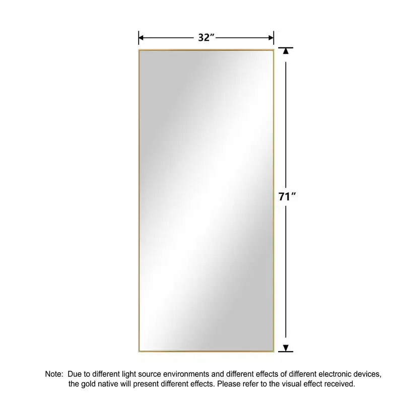 Specchio a figura intera con cornice sottile in alluminio e supporto, 71x31 pollici