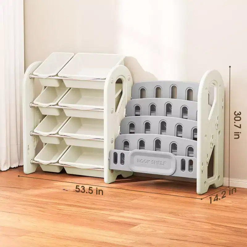 Libreria e Organizzatore Giocattoli 2-in-1 per Bambini con Contenitori, Bianco