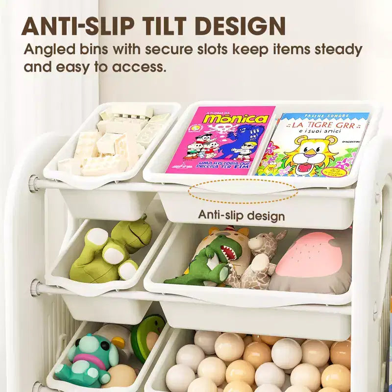 Libreria e Organizzatore Giocattoli 2-in-1 per Bambini con Contenitori, Bianco
