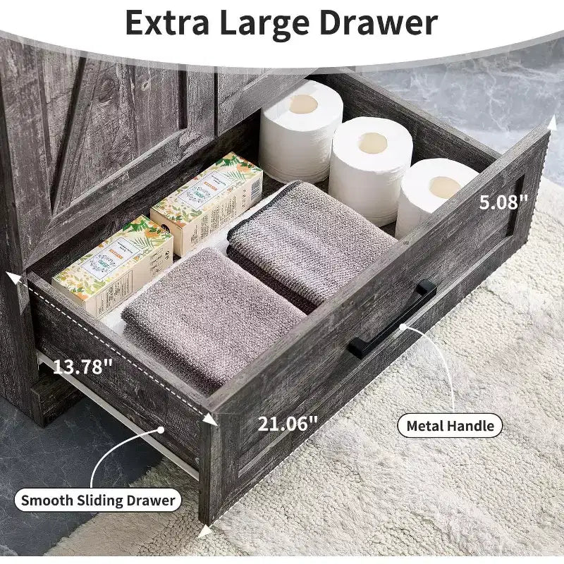 Mobile Bagno Stile Farmhouse da 24 Pollici con Lavabo e Ampio Cassetto Contenitore