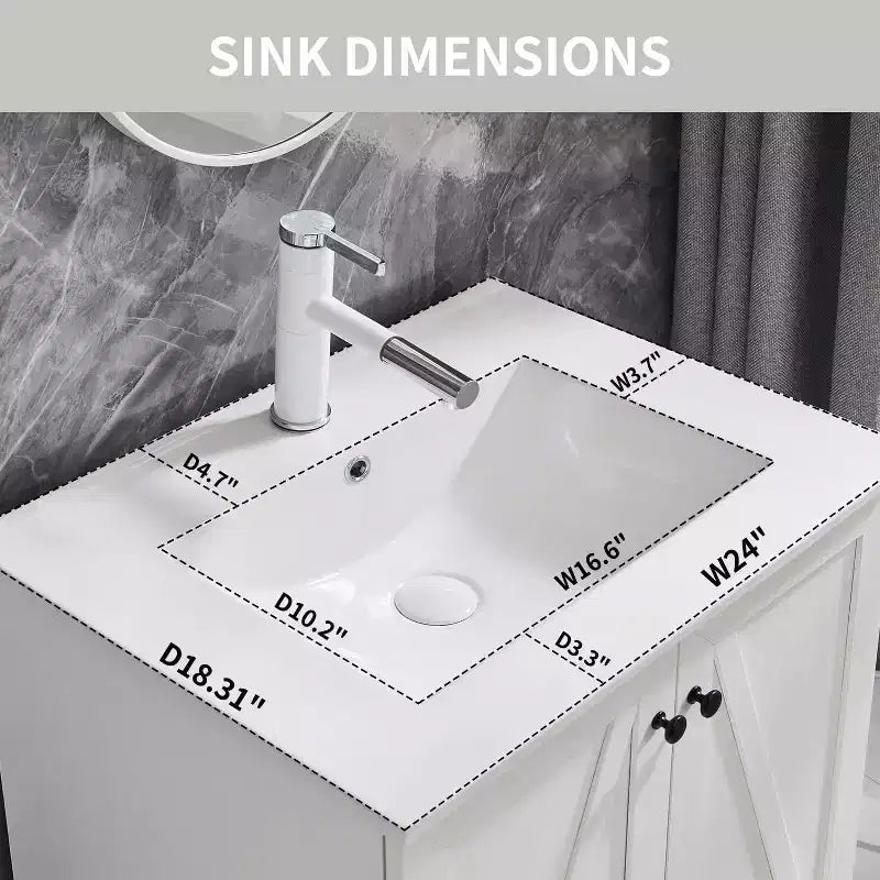 Mobile Bagno Stile Farmhouse da 24 Pollici con Lavabo e Ampio Cassetto Contenitore