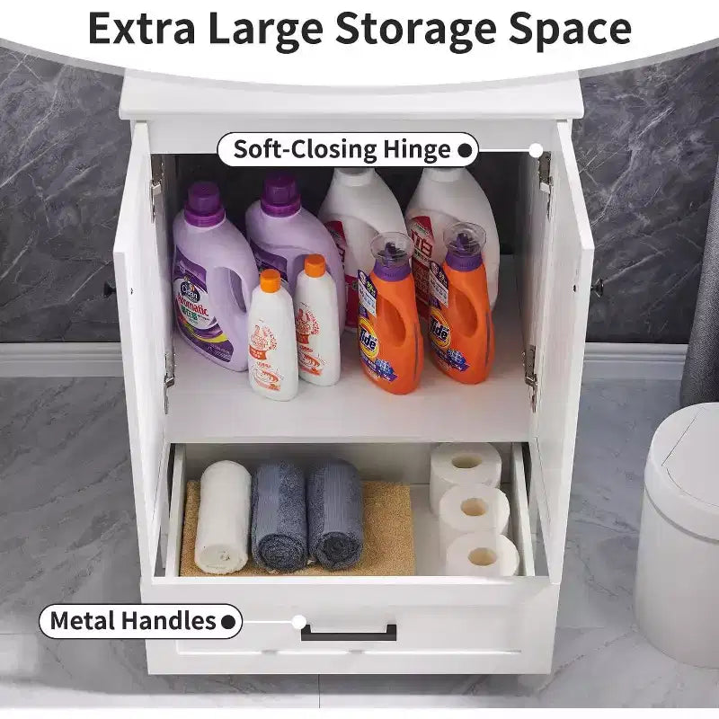 Mobile Bagno Stile Farmhouse da 24 Pollici con Lavabo e Ampio Cassetto Contenitore
