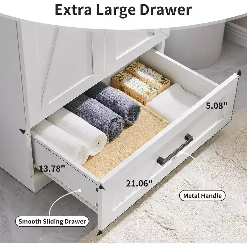 Mobile Bagno Stile Farmhouse da 24 Pollici con Lavabo e Ampio Cassetto Contenitore